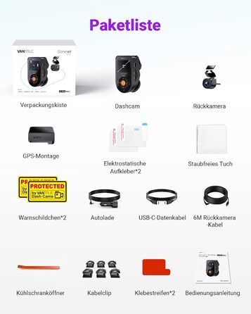 Автомобільний відеореєстратор VANTRUE S1 PRO MAX 4K + 4K Dual Dashcam з нічним баченням STARVIS 2, HDR, GPS, 5.8GHz WLAN, 24Год режим паркування, ADAS, підтримка LTE та карт пам'яті до 1ТБ