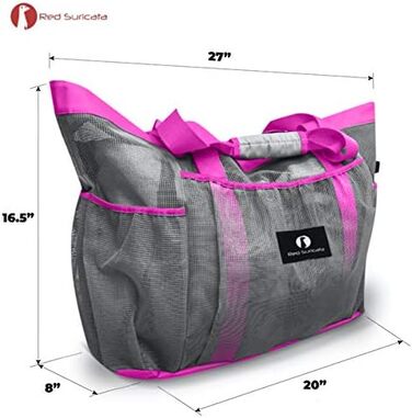 Red Suricata Large Mesh Beach Bag - Beach Bags and Shopping Bags (Gray/Pink)