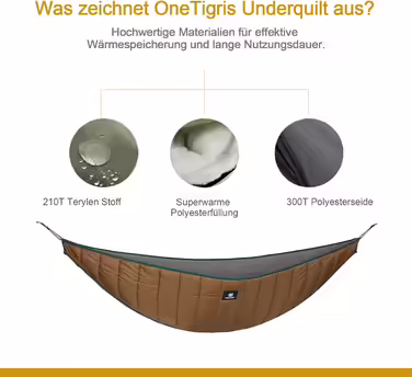 OneTigris Hideout Hammock Underquilt Sleeping Pad Underblanket for Hammocks Undercover Heat Protection Ultralight for Outdoor Hiking Camping 280x120cm (Coyote Brown)
