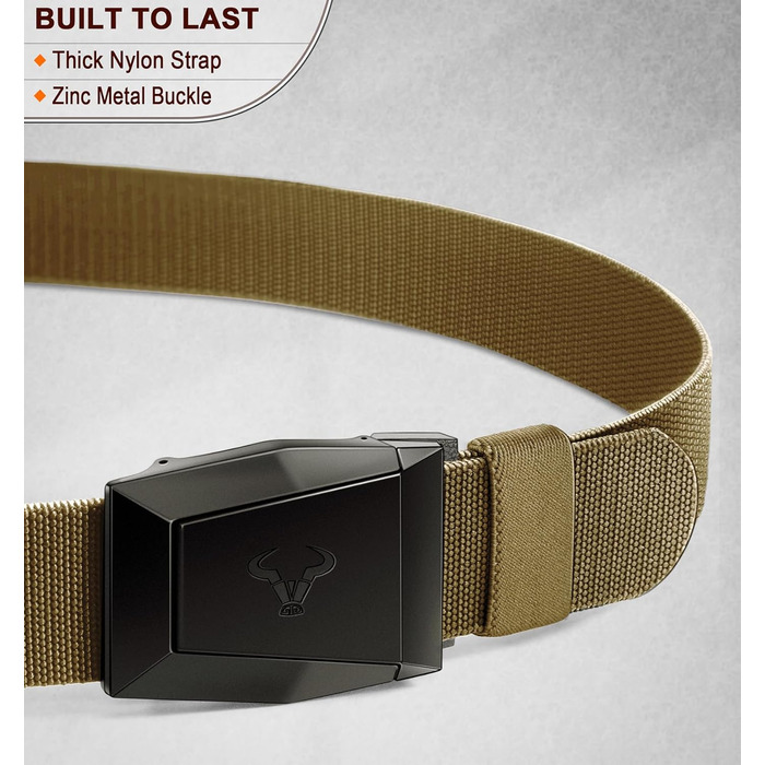 Тактичний пояс BULLIANT для чоловіків, робочий пояс, військовий, для піших прогулянок, 3.8 см, швидкознімна металева пряжка, регульований розмір 115 см (також доступний 100 см)
