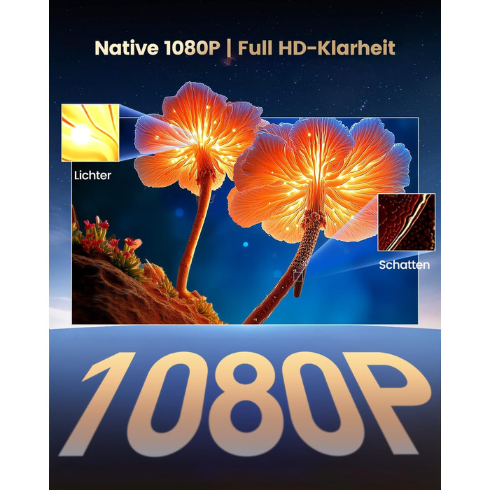 Mini проєктор Beamer 4K з WiFi 6, Dolby Audio та підтримкою Netflix | 1080P Full HD, інтегровані додатки, автоматичне фокусування, вертикальна корекція трапецеїдальних спотворень, короткофокусний, сріблясто-сірий