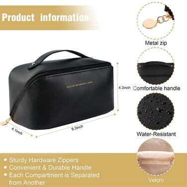 Косметичка для подорожей, велика, водонепроникна, з екошкіри - для макіяжу та косметики