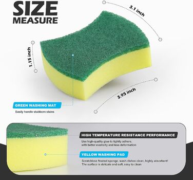 Sponge, Dishwashing Sponge, Kitchen Sponge, Two-Sided Cleaning Sponge, Stain Remover, Scouring Sponge, 96 Pieces, Size: 11 x 7 x 3cm...