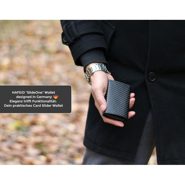 Слім гаманець HAFEID з RFID-захистом, міні портмоне з відділенням для монет, купюр та карт, карбоновий гаманець для чоловіків і жінок