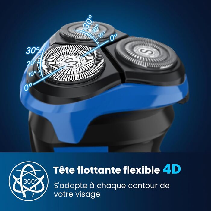 Електричний верстат для гоління SweetLF [2023 Neu] для чоловіків з 3D-поворотною головкою, LED-дисплеєм, IPX7 водонепроникністю та зарядним пристроєм (3 леза + 1 швидка зарядка, чорно-синій)
