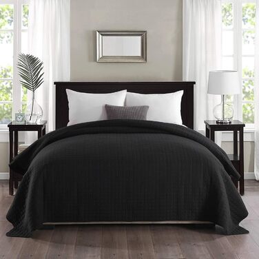 WOLTU Стеганий плед-плед для ліжка 170x210 см, чорний, двосторонній, 360GSM, Patchwork, для двоспального ліжка