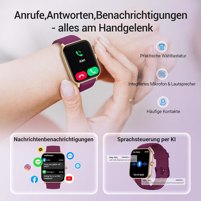 Смарт-годинник Herren Damen з функцією дзвінків, фітнес-трекер з WhatsApp та Alexa, монітор серцевого ритму та сну, 120+ спортивних режимів, IP68 водонепроникний, сумісний з Samsung/Android/iOS (1.8