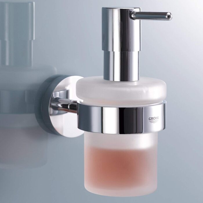 GROHE Essentials Soap Dispenser (with holder, concealed fixing, easy to clean, durable), chrome, 40448001, 15