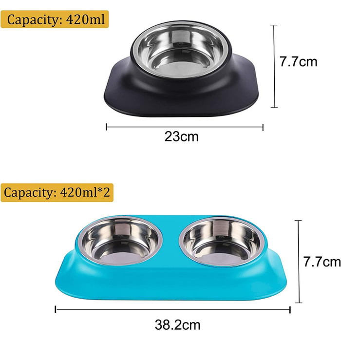 Підвищений годівниця для кошенят та цуценят, з нержавіючої сталі, з підставкою, захист шийного відділу хребта, нахил 15°, неслизька, подвійно піднята годівниця для домашніх тварин, для котів та маленьких собак (подвійний миска / Blue)