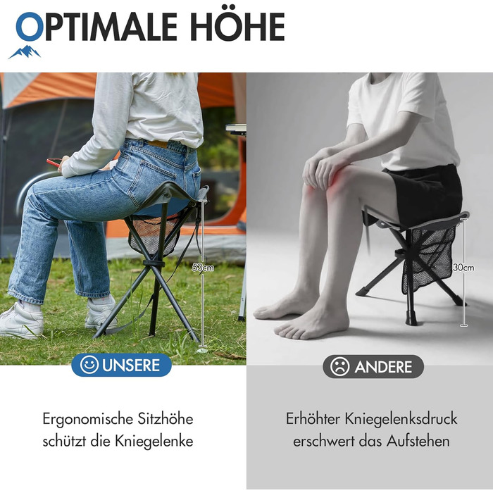 Складний стілець Portal з кишенею: легкий, для риболовлі, кемпінгу, піших прогулянок (синій)