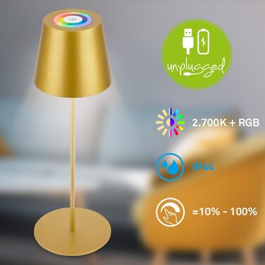 Світлодіодна настільна лампа Briloner бездротова з сенсорним керуванням, димування, регульована висота, нічна лампа, лампа для читання, кемпінгу, акумуляторна, для вулиці, 36x10.5 см