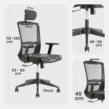 Офісний крісло Arebos ергономічне, з регульованою підголівником, підлокітниками, підтримкою попереку, функцією гойдання, поворотне крісло з сітчастою спинкою, для здоров'я спини, до 136 кг