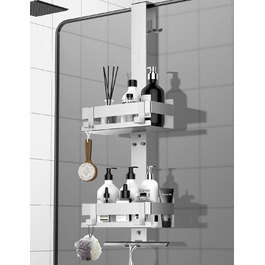 Cooeco Shower Shelf for Hanging, Stainless Steel SUS304 Shower Shelf No Drilling, Shower Rack with Hooks for up to 35mm Frameless Glass Shower Door, Shower Basket for Shampoo Holder for Shower Double Hanging Basket 1