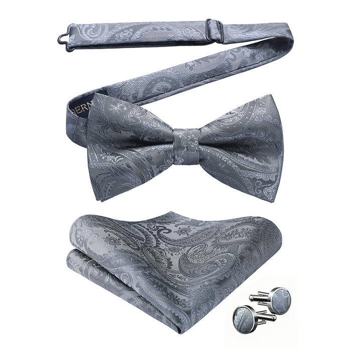 HISDERN Комплект краватки, нагрудного хустинки та запонок для чоловіків з візерунком павазь, з гачком, регульована, вже зав'язана, для весілля, свят, Різдва, Хелловіну, колір A2-Anthrazit