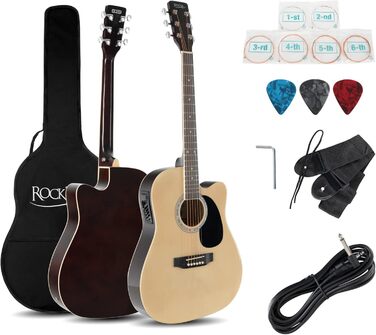 Rocktile WSD-8CE-NT: Акустична гітара Western Slim Line з підсилювачем, комплект - Dreadnought, сумка, ремінь, кабель, струни, медіатори - Natural