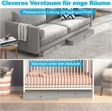 Коробки для зберігання під ліжко з кришкою, 12 см, 4 шт. Складані контейнери для одягу, ковдр та постільної білизни (Сірий)