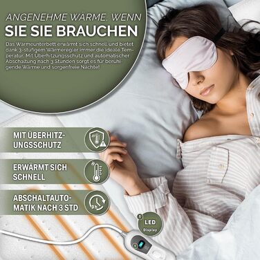 Електрична ковдра Sinnlein Doppel-Wärmeunterbett 160x140 з автовимкненням та 2 зонами нагріву | Ковдра з 3 рівнями температури | Підстилка під ковдру | Тепла ковдра з м'якого флісу (Без візерунка, 150 x 80 см)