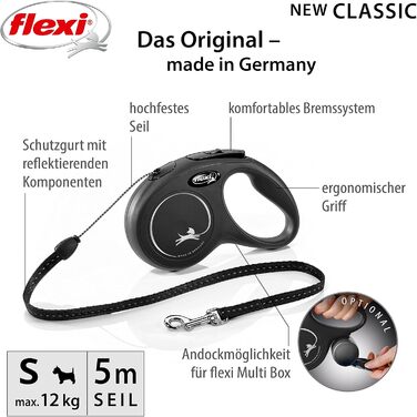 Рулетка для собак Flexi Classic S, 5 м, чорна (до 12 кг)