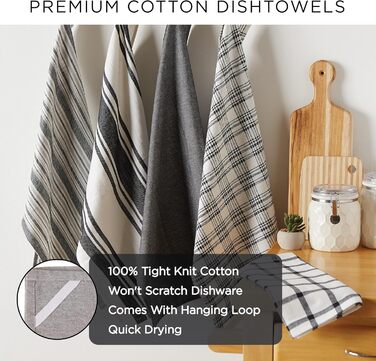 DII Sorted, Woven Kitchen Dish Towel Set, Cotton, Black, 18x28, 5