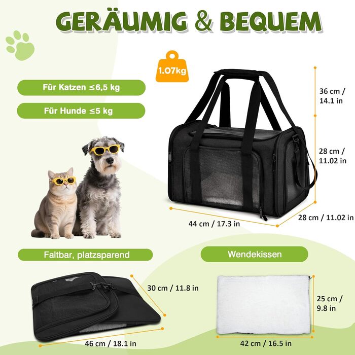 Транспортувальна сумка для собак та котів ALLSOPETS, складана, для маленьких тварин, для подорожей, хатинок, кемпінгу (чорний матовий)