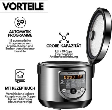18-in-1 Multi Cooker Slow Cooker | 900 Watts | 5 Liters | Rice Cooker | Steamer | Food Warmer | Sauté Pan | Yogurt Maker | Multi Cooker | Pressure Cooker | Hot Cooker | Cooker