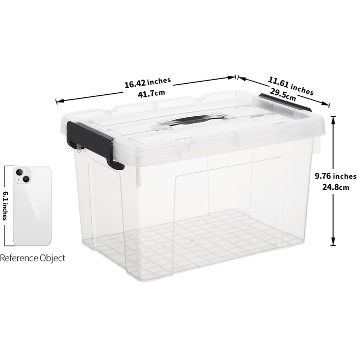 Cetomo Storage Boxes, Portable Plastic Boxes with Lids, Organizer Containers with Handles and Clips, Stackable, Nesting, for Home and Office, Transparent, 90L-3 Pack (20L*3)