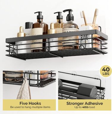 Набір душових корзинок Orimade з полицями та 5 гачками для ванної кімнати (3 шт., чорний)
