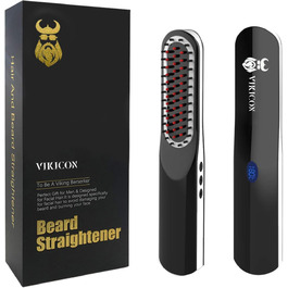 Men's Beard Straightening Brush - Cordless Travel Size with Auto Shut-Off & Anti-Scald Protection