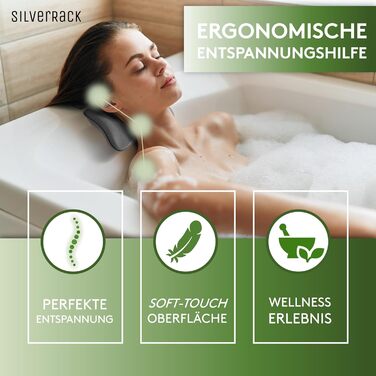 SilverRack Bathtub Pillow MEDIUM-SOFT [3D] - Neck Pillow for Bathtub with Suction Cups as Bathtub Accessory - Pillow for Bathtub - Bath Pillow with Ergonomic Fit (Gray Small)