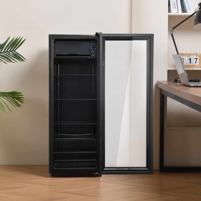 Холодильник Merax 128L, окремо розташований, з морозильником 8L, LED-підсвічуванням та регульованими полицями, супертихий, для ресторану, бару, напоїв та пива, чорний