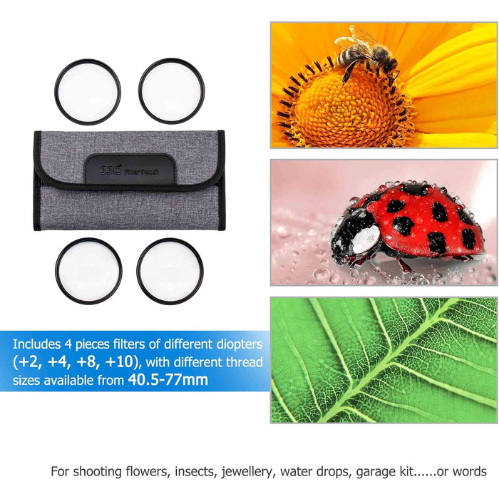 Набір макрофільтрів JJC 58 мм (+2, +4, +8, +10) для Canon EOS 90D 80D 5DII 5DIII 60D 70D та інші камери з об'єктивом 58 мм + чохол для фільтрів