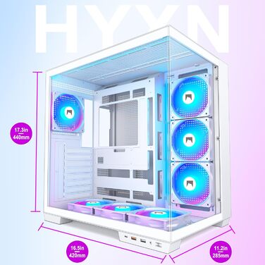 Корпус для ПК HYXN H1 ATX з 7 вентиляторами PWM ARGB, Mid Tower, Dual Chamber, Type-C, підтримка 3x360 мм кулерів (білий)