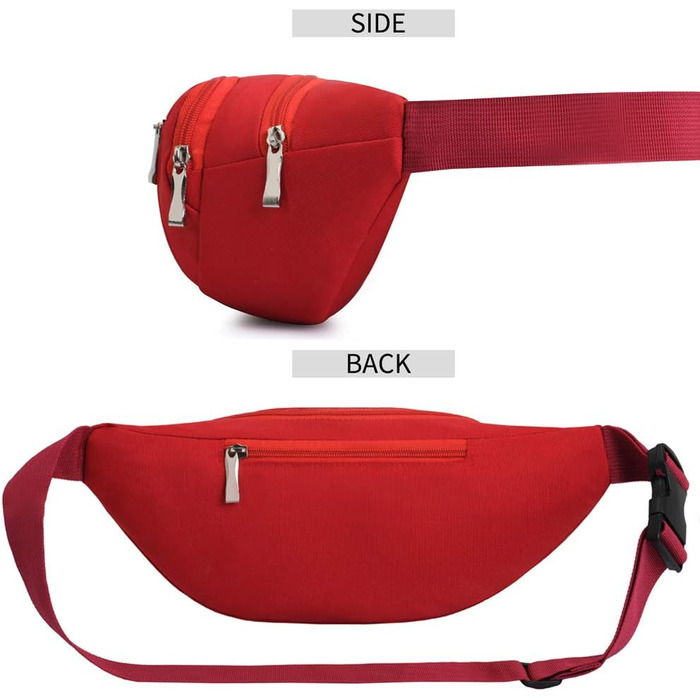 Водонепроникна поясна сумка, сумка на пояс, спортивна сумка на стегно для жінок та чоловіків, 3 кишені на блискавці, для туризму, відпочинку, спорту, червона