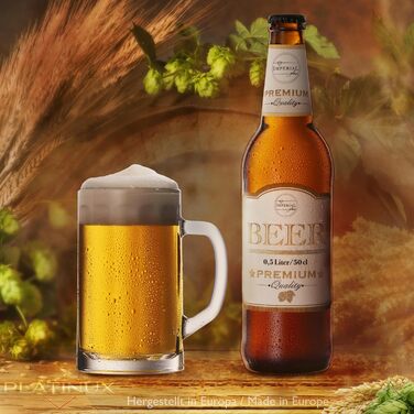 Набір пивних склянок PLATINUX Bierseidel 6 шт, 300 мл (макс. 350 мл), прозорі скляні кружки з ручкою для пива, 0.3л