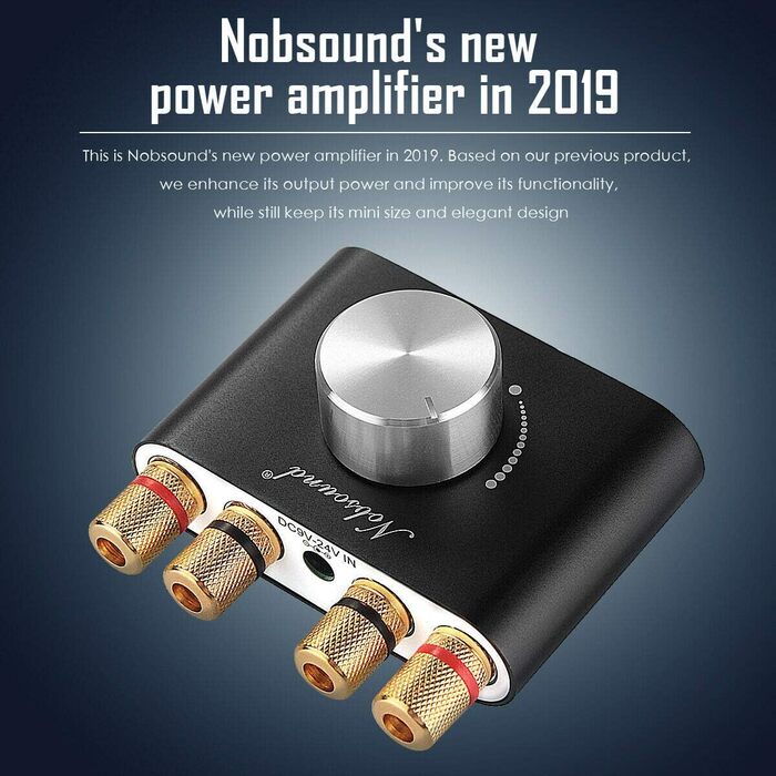 Nobsound Міні Bluetooth 5.0 цифровий підсилювач HiFi стерео 2.0 каналів 2×50 Вт, бездротовий аудіоприймач з блоком живлення, чорний