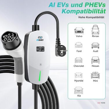 Кабель для зарядки електромобіля EVDANCE Type 2 Schuko 6.1м 3.68kW з OLED екраном, 6-16A для PHEV/EV (Білий)