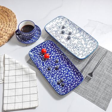 Набір керамічних сервірувальних тарілок Selamica, 4 шт., 24 x 14 x 2.5 см (Vintage Blue)