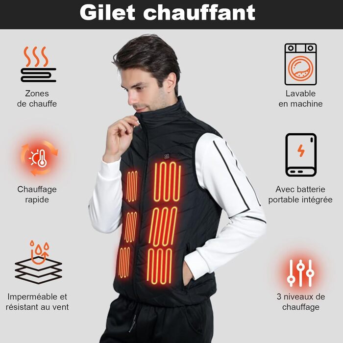 Обогревна жилетка з Powerbank 10000mAh, 9 зон обігріву, для чоловіків та жінок, жилетка-грівка для активного відпочинку, L-XL