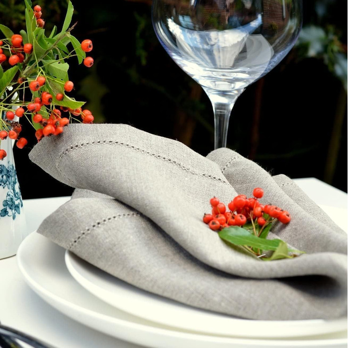Linen & Cotton 4 Cloth Napkins with Hemmed Edge Florence, 100% Linen - 43 x 43 cm (Beige)