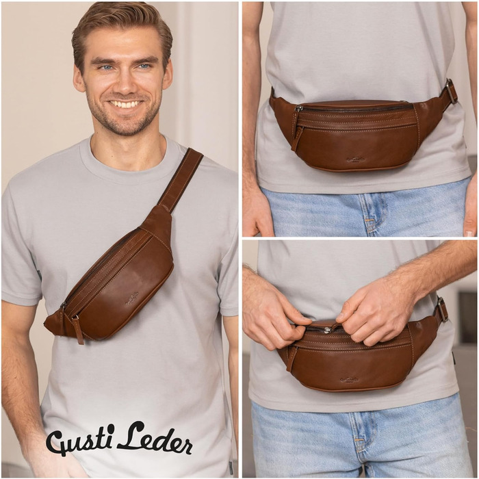 Чоловіча та жіноча поясна сумка Gusti Leather Spencer I з натуральної шкіри, регульований ремінь, темно-коричнева