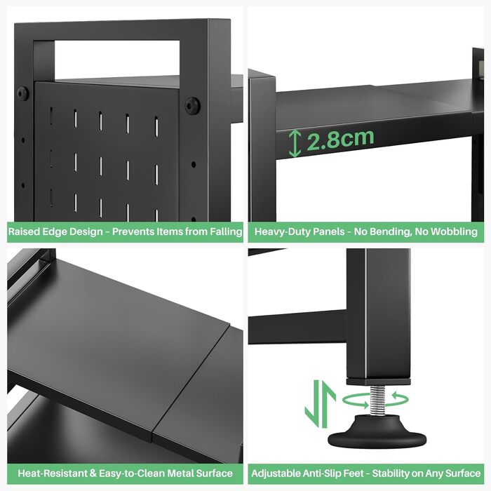 Стійка для мікрохвильової печі SAYZH, 2-рівнева розширювана, з 10 гачками, чорна