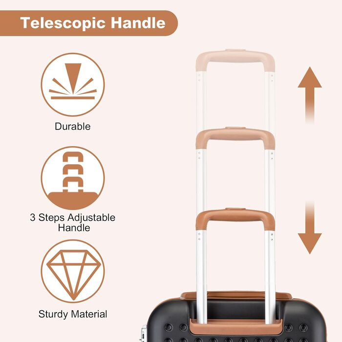 Валіза KONO з ABS пластику, ручна, з TSA замком, 75x48x29 см, набір 4 шт. (білий/чорний)