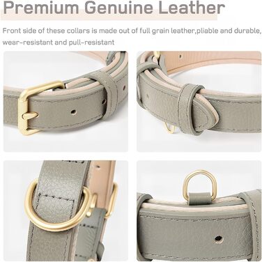 Шкіряний нашийник для собак Heele: надійний, з м'якою підкладкою, регульований, для великих собак, сірий (1 шт.)