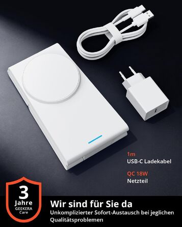 Складана зарядна станція GEEKERA 3-в-1 для iPhone 17/16/15/14/13/12, Apple Watch та AirPods, MagSafe сумісна, біла
