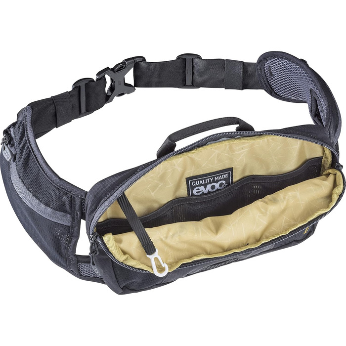 Поясна сумка EVOC HIP Pouch 1 л чорна для велосипедистів, з системою AIR PAD, двома кишенями на поясі і додатковими відділеннями, для велотурів та трейлів