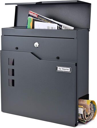 Поштова скринька Verda Anthrazit з газетницею, порошкове покриття AkzoNobel, 2 ключі, табличка з іменем, дизайнерська настінна поштова скринька з нержавіючої сталі SN3678-1