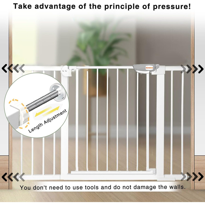 Захист для дверей та сходів UBRAVOO Babygitter, 100 см, безпечне дитяче ворота, автоматичне закриття, трикратне блокування, білий, ширина 76-84 см