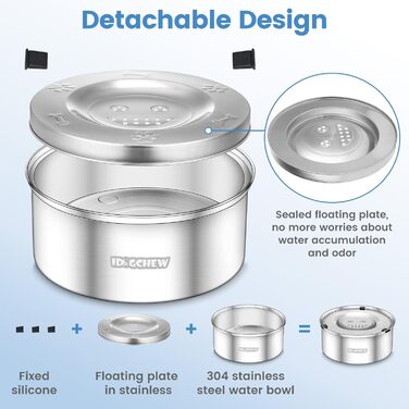 Миска для собак 1л, не протікає, з нержавіючої сталі, протиковзаюча, легко миється, срібна