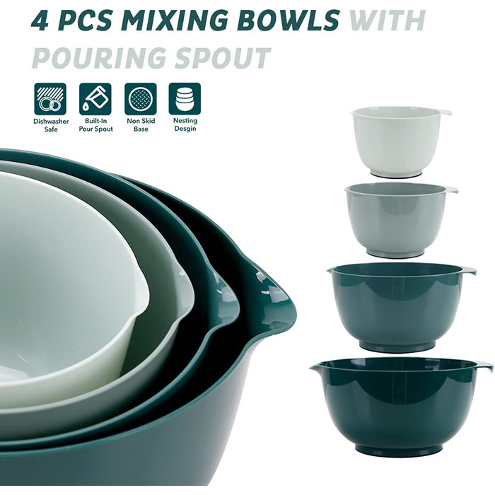 Набір міксерських мисок BoxedHome: 4 шт. з пластику, неслизькі, для салату, зручні для сервірування