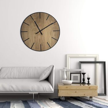 FLEXISTYLE Large Wall Clock without Ticking Sounds, Wood Art Black 60cm, Living Room, Bedroom, Made in EU, z216-2
